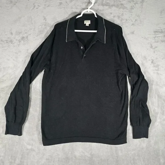 J.Crew Shirt Mens L‎ Large Cotton Silk Long Sleeve Black Knit Collared Work