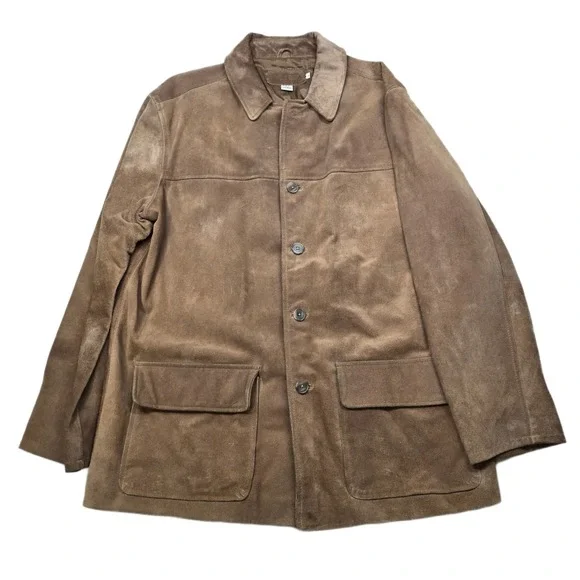 Vintage J Crew Suede Leather Jacket‎ Mens Large Tan Brown Button Cowboy 90's Y2K