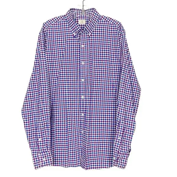 J. Crew Purple Blue White Plaid Long Sleeve Button Down Sz L
