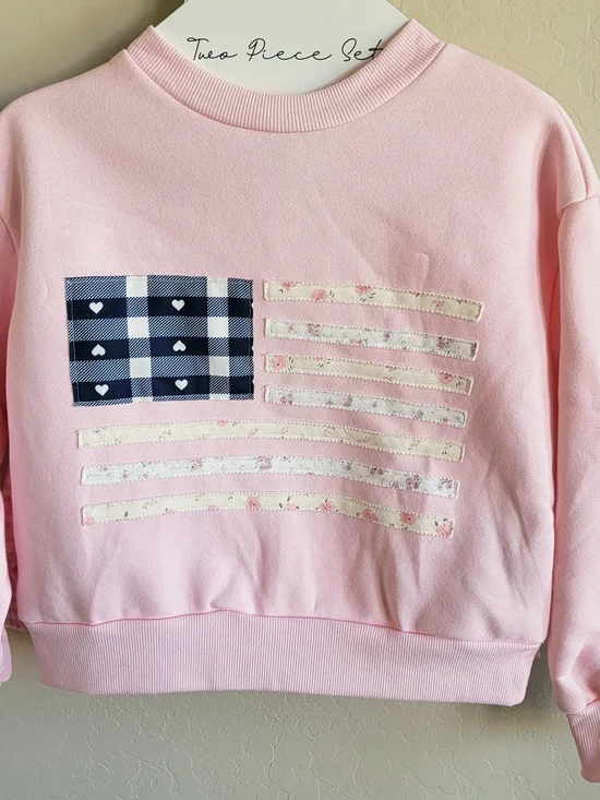 2-Piece Pink Flag Applique Sweatshirt With Matching Skirt
