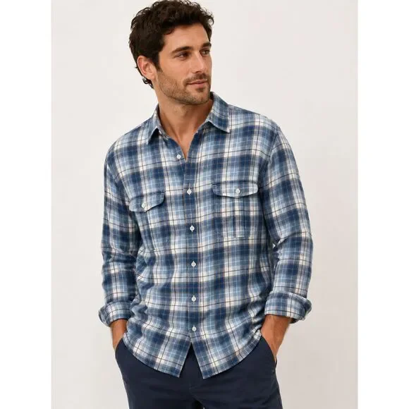 JCREW Irish Linen Plaid Button Down Blue Large