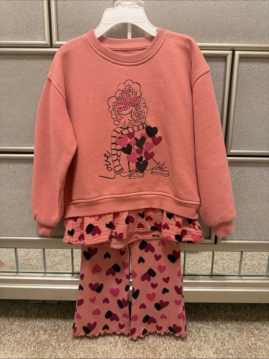 wonder nation Coral Pink Heart Graphic Two-Piece  Set