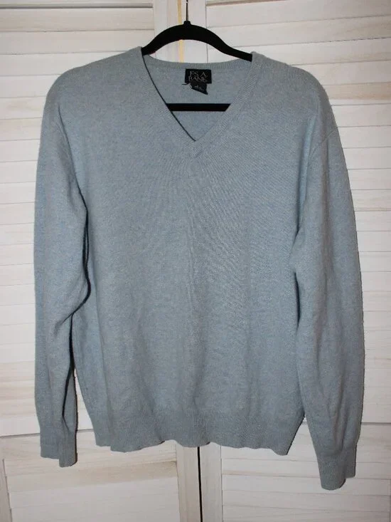 Jos A Bank 100% Cashmere Sweater Blue V-Neck Men’s LargeJos