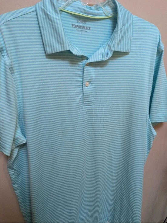 J.Crew Performance Men's Light Blue Striped Polo Shirt Size Large