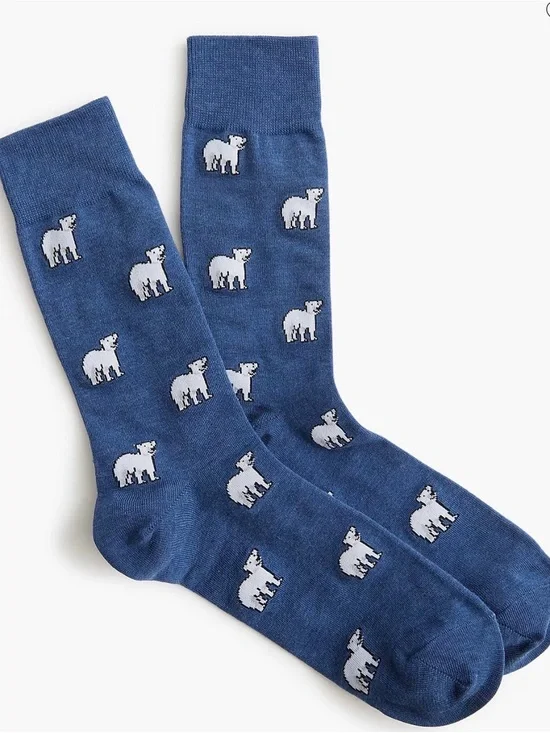 J. Crew Navy Crew Socks with White Polar Bear Motif