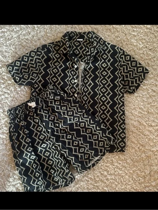 Zara Black & Cream Geometric Button-Down Matching Set - Kids