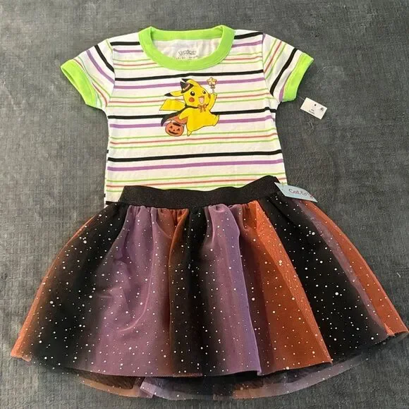 Cat & Jack Striped Pokémon Pikachu Halloween Shirt with Tulle Skirt