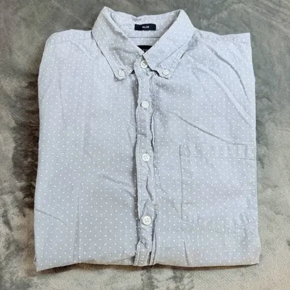 J Crew Shirt Men's Sz M Button Blue Polka Dot Slim Fit Preppy
