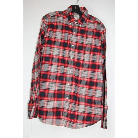 J CREW Men's All Tailored Red PLAID Front Pocket LONG SLEEVE Button-Up SHIRT M