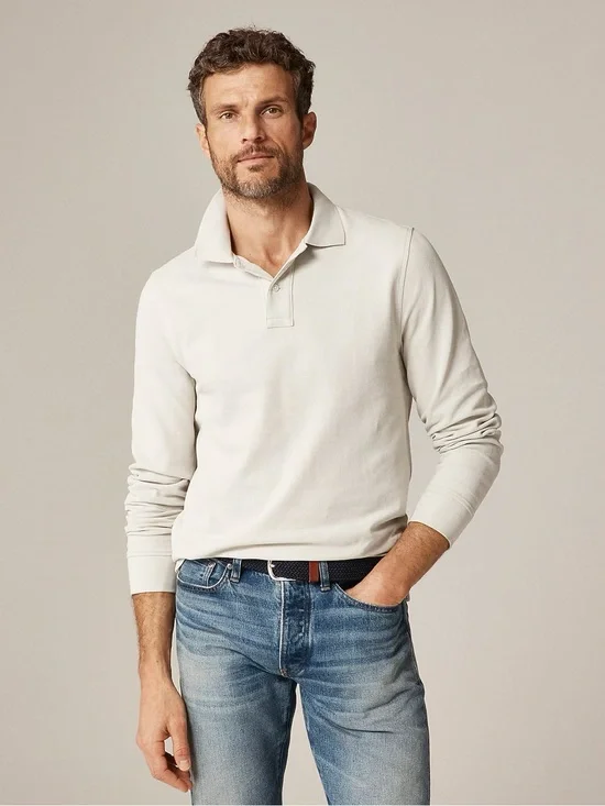 J. CREW Long-sleeve classic piqué polo shirt in Stone Size L NWD $89.50 BJ304