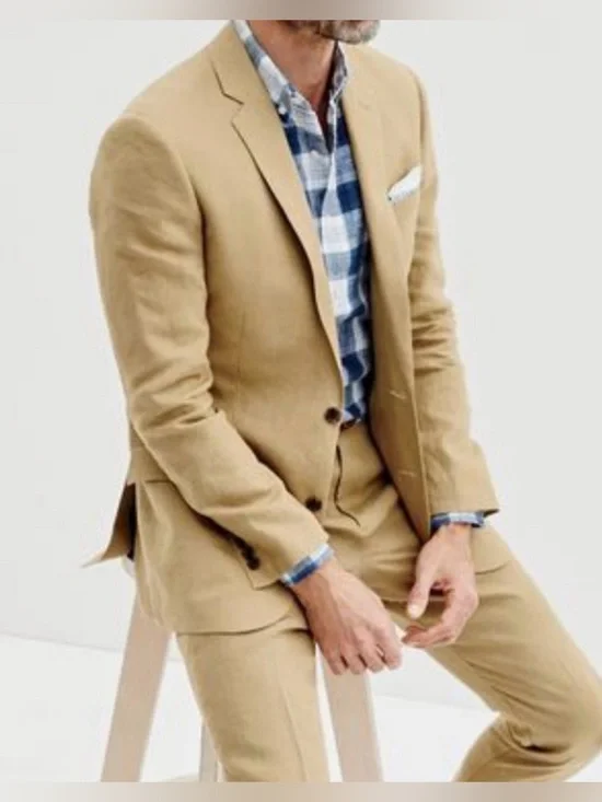 J. Crew Men's Blazer 42R Tan Khaki 3 Button Pocket Irish Linen Jacket Suit