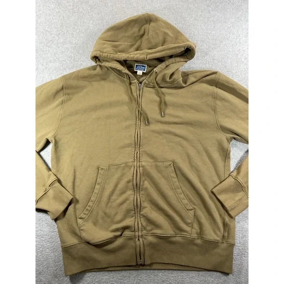 J. Crew Mens Full Zip Hoodie Sweatshirt Medium Brown Olive Cotton Knit 1262