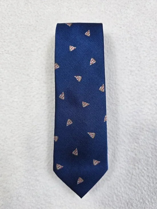 J Crew 100% Silk Navy Tie With Pizza Slice Pattern 100% Silk