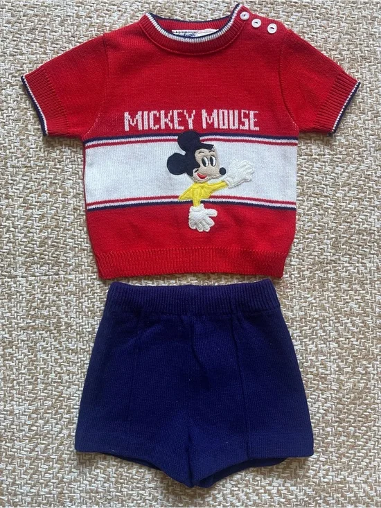 Mickey Mouse Vintage Knit Top & Shorts Set - Red & Navy