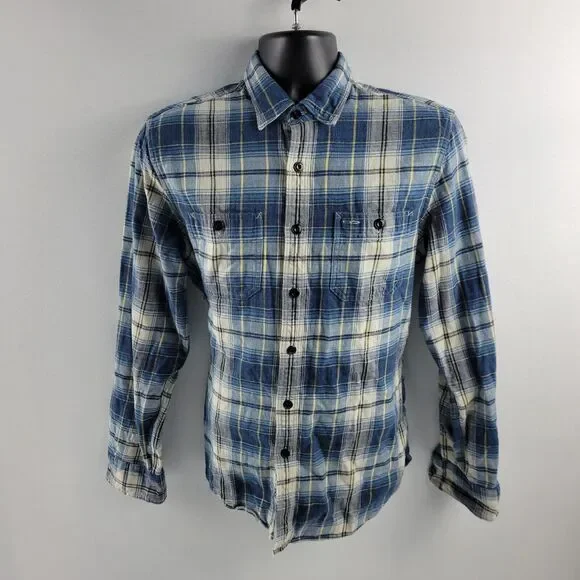 J.Crew mens flannel long sleeve button down shirt plaid blue M‎ 1933