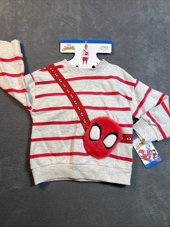 Spiderman Kids Red and Gray Striped Sweatshirt Set