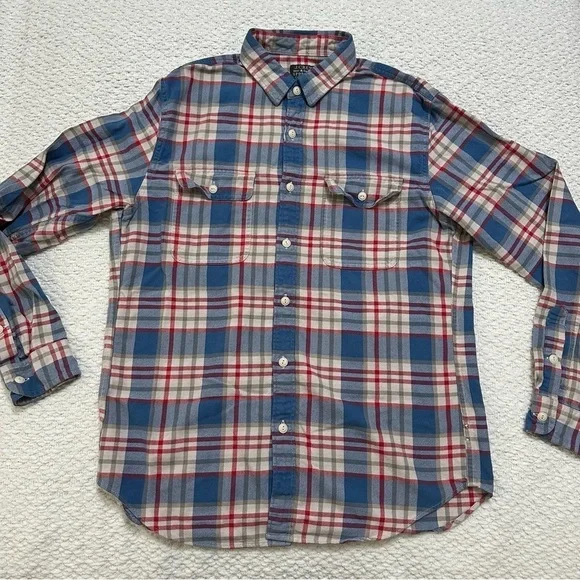 J Crew Flannel Shirt Blue Plaid Sporting Goods Button Up Men’s Size Medium
