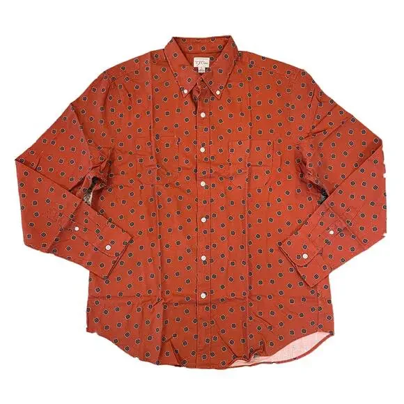 NWT J. Crew Men's Square Flower Red/Rust Blue Cotton-Wool Challis Shirt