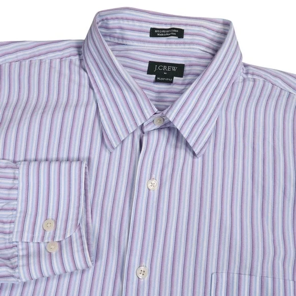 J Crew 80s 2-Ply Striped Button Down‎ Shirt Long Sleeve Cotton XL (17-17 1/2)