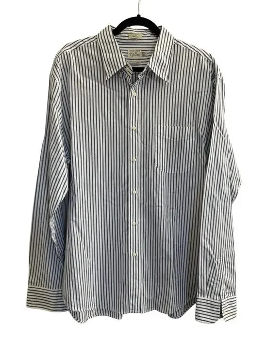 J. Crew Secret Wash Men’s Shirt White Blue Stripe XXL 100’s 2-ply Slim Fit #7188