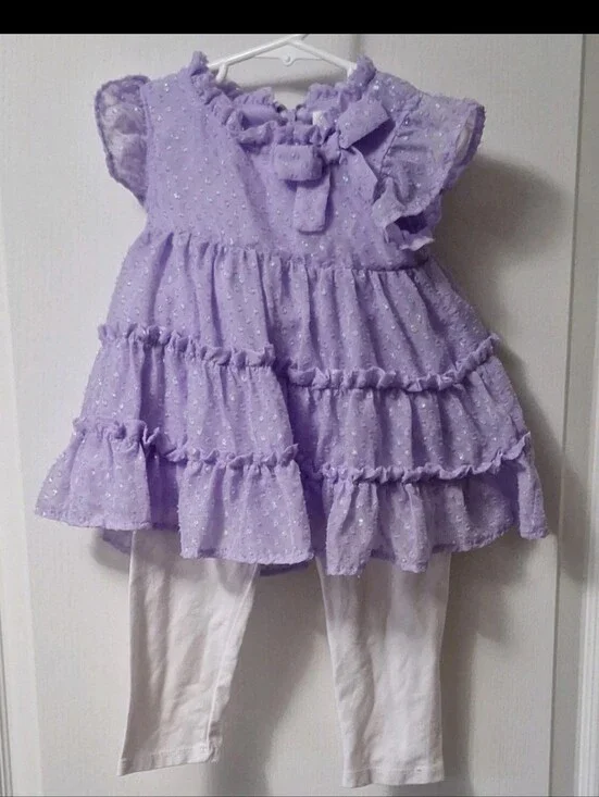 Rare Editions 3T Lilac Ruffled Dress with White Leg Bottoms