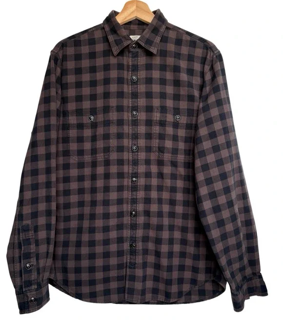 J CREW Buffalo Plaid Cotton Flannel Shirt Brown Black Button Up Mens M Casual