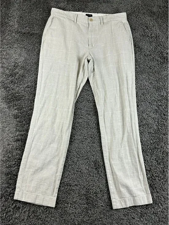 JCrew Re-Imagined Mens Straight Linen Cotton Plaid Pants Summer Trousers 32x30