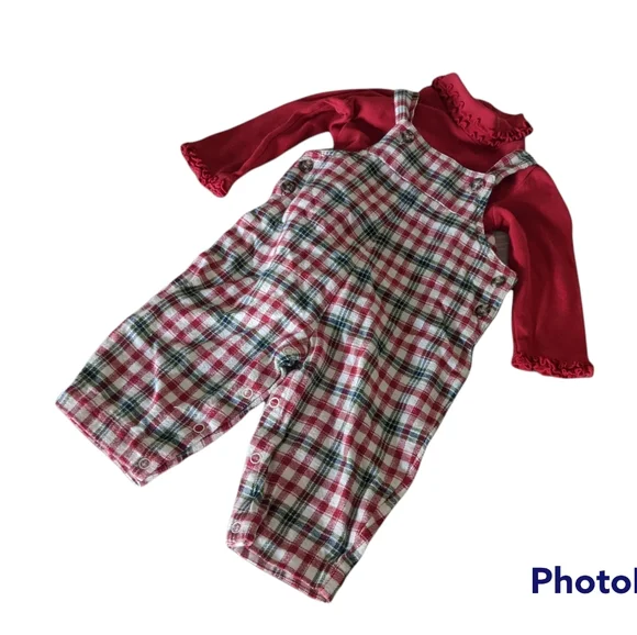 Talbot's Plaid Overalls & Body Suit