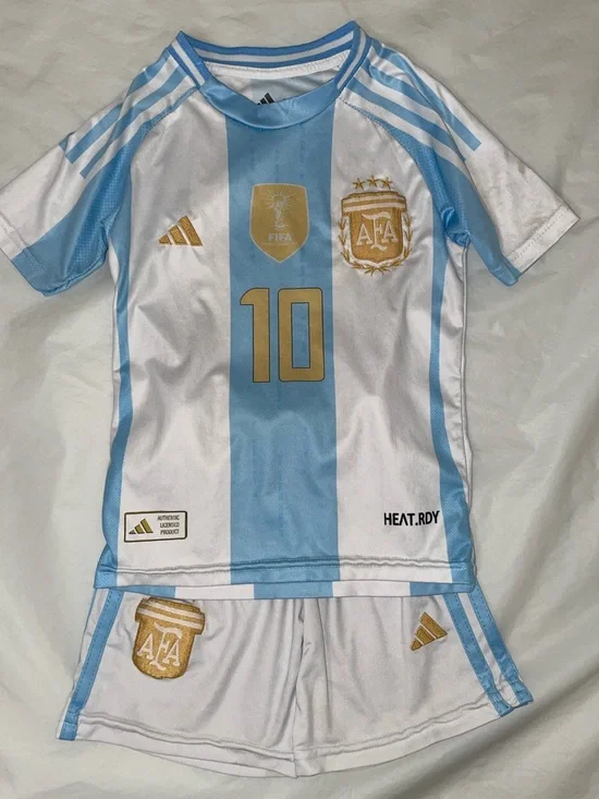 Adidas Argentina #10 Home Kit - White & Sky Blue with Gold Messi