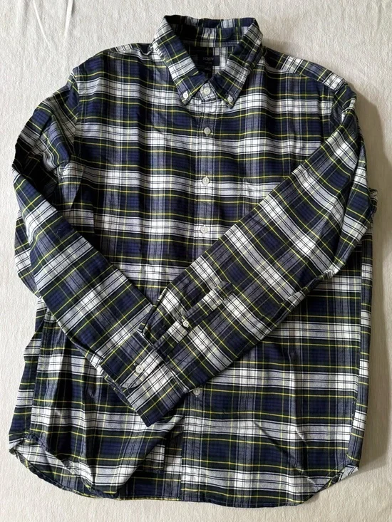 Men's Plaid Button-Down Shirt - Navy, White & Green size L