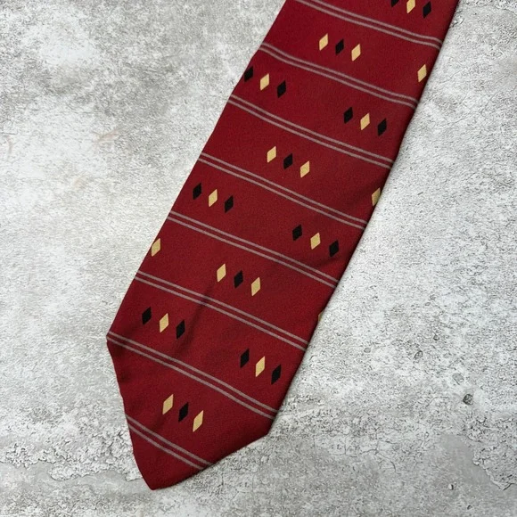 J.Crew Necktie Mens OS‎ Red Geometric Diamond Stripe Silk Hand Made