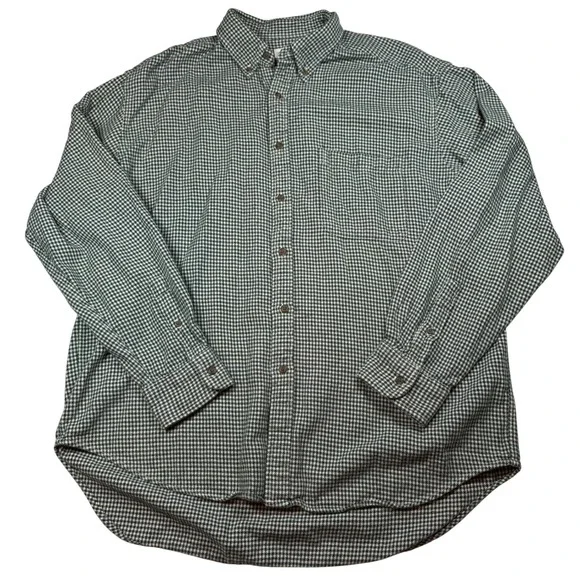 VTG 90s J Crew Oarsman Flannel Shirt Men L Green Houndstooth Button Down Cotton⁠