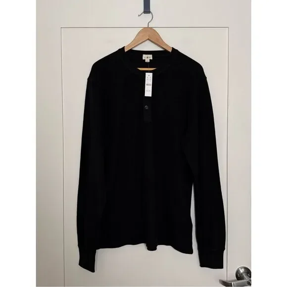NWT J Crew Oarsman Jacquard Rib-knit Henley Shirt Mens Sz L Black Preppy CL754