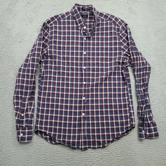 J Crew Mens M Classic Flex Washed Plaid Button Down‎ Shirt Blue Red