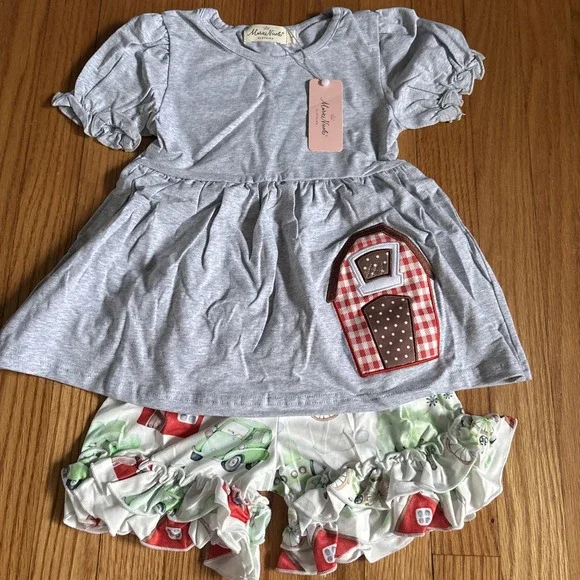 2-Piece Ruffled Shorts Set Set Toddler Girl Embroidered Marie Nicole 2-3T NEW