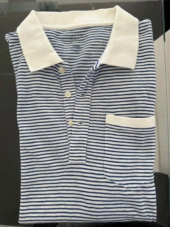 Men’s J Crew Blue & White Striped Polo Shirt with Pocket -