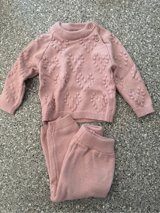 Baby Knit Heart Sweater Set - Dusty Rose