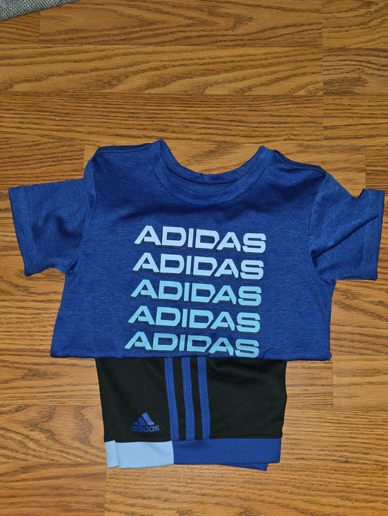adidas Blue Short-Sleeve Logo Tee with Gradient Print