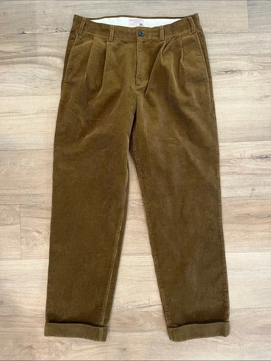 New Wallace & Barnes x J. Crew Men's Brown Corduroy Pleated Trousers Size 32W