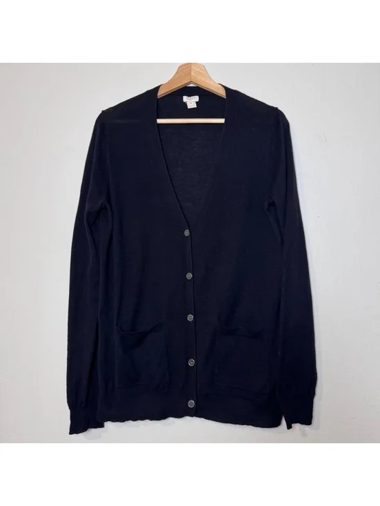Black J.Crew lightweight cardigan sweater long sleeve with front pockets size M