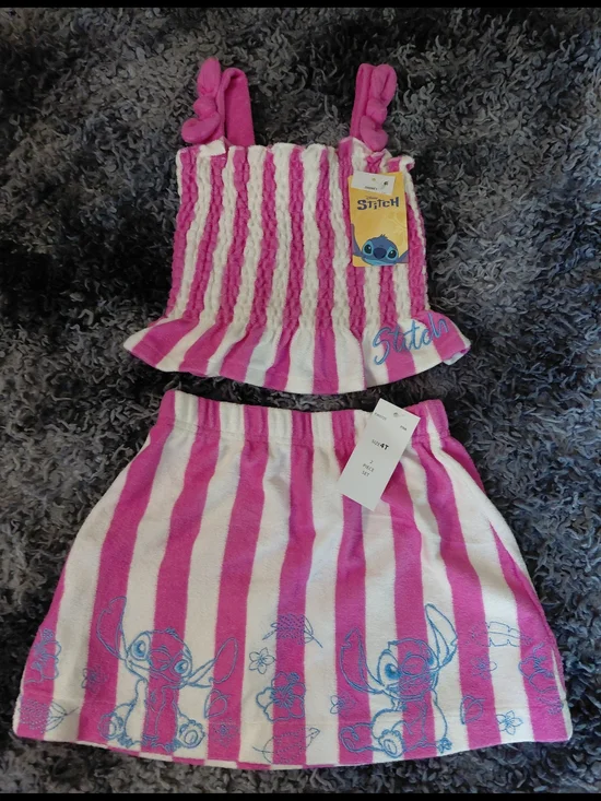 NWT Disney Pink and White Striped Two-Piece Set Size 4T