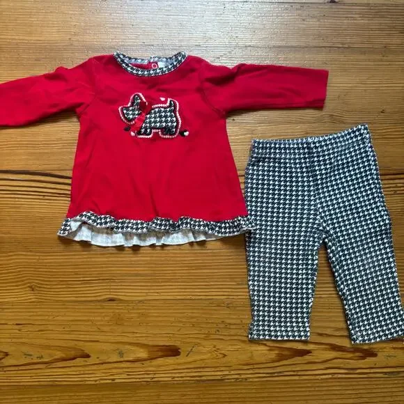 Nursery Rhyme vintage 90s red‎ black white plaid scottie dog set SIZE 9M