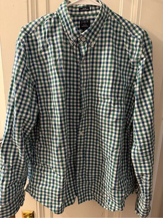 J. Crew Men's Blue & Green Gingham Button-Down Shirt