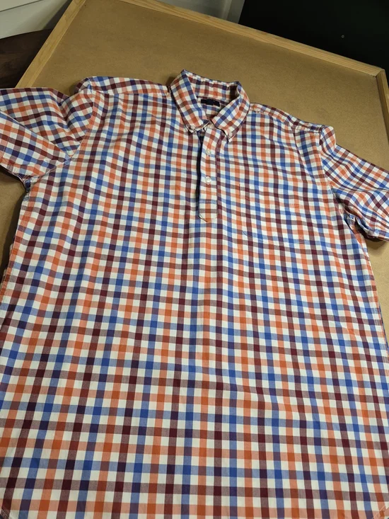 J. Crew Blue, Red & White Short-Sleeve Check 1/4 Button-Down Shirt 4338/6