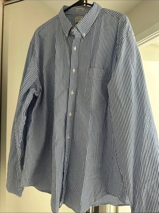 J. Crew Blue and White Striped Button-Down Shirt
