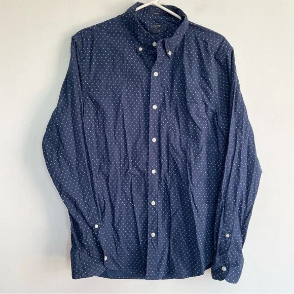 J. Crew Flex Washed Slim Dress Shirt Button Down Navy Blue Collared Cotton M