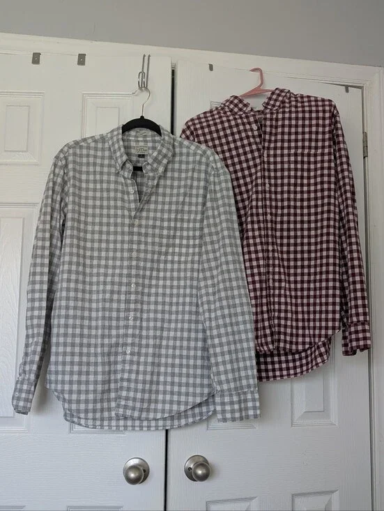 Bundle Of 2 J Crew Button-Down Plaid Shirts - Gray & Burgundy (Men)