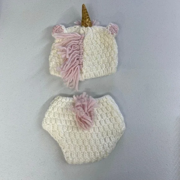 Cloud Island baby‎ white pink crocheted soft unicorn matching set costume outfit