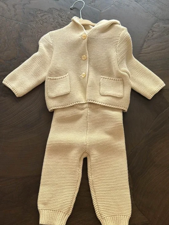 Cream Knit Baby Hoodie and Pants Set
