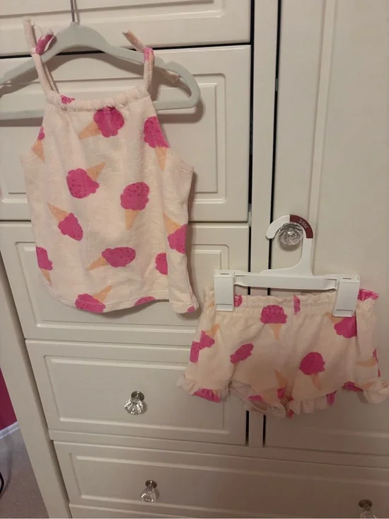 Zara Girls Pink Ice Cream Print Tank & Shorts Set Size 12-18 months